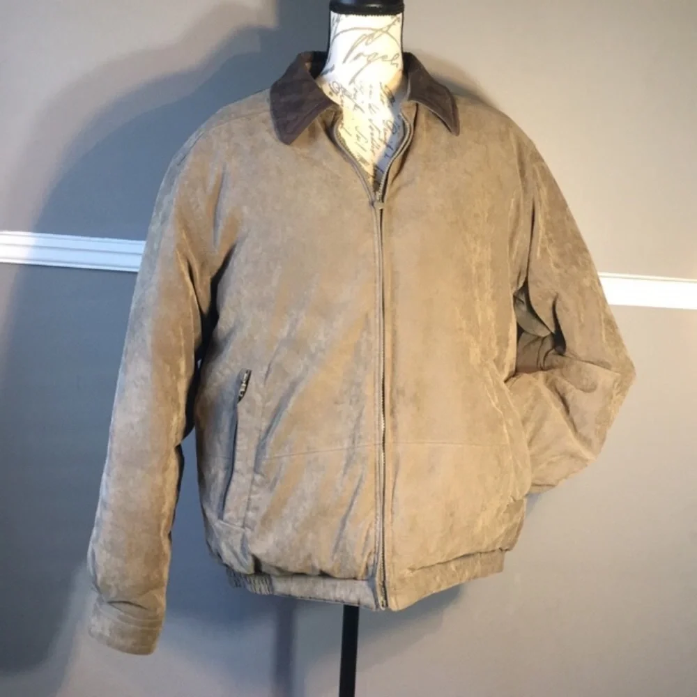 RFT Rainforest Down Filled Suede Bomber Jacket Zip up, Men size Large EUC - Picture 2 of 8